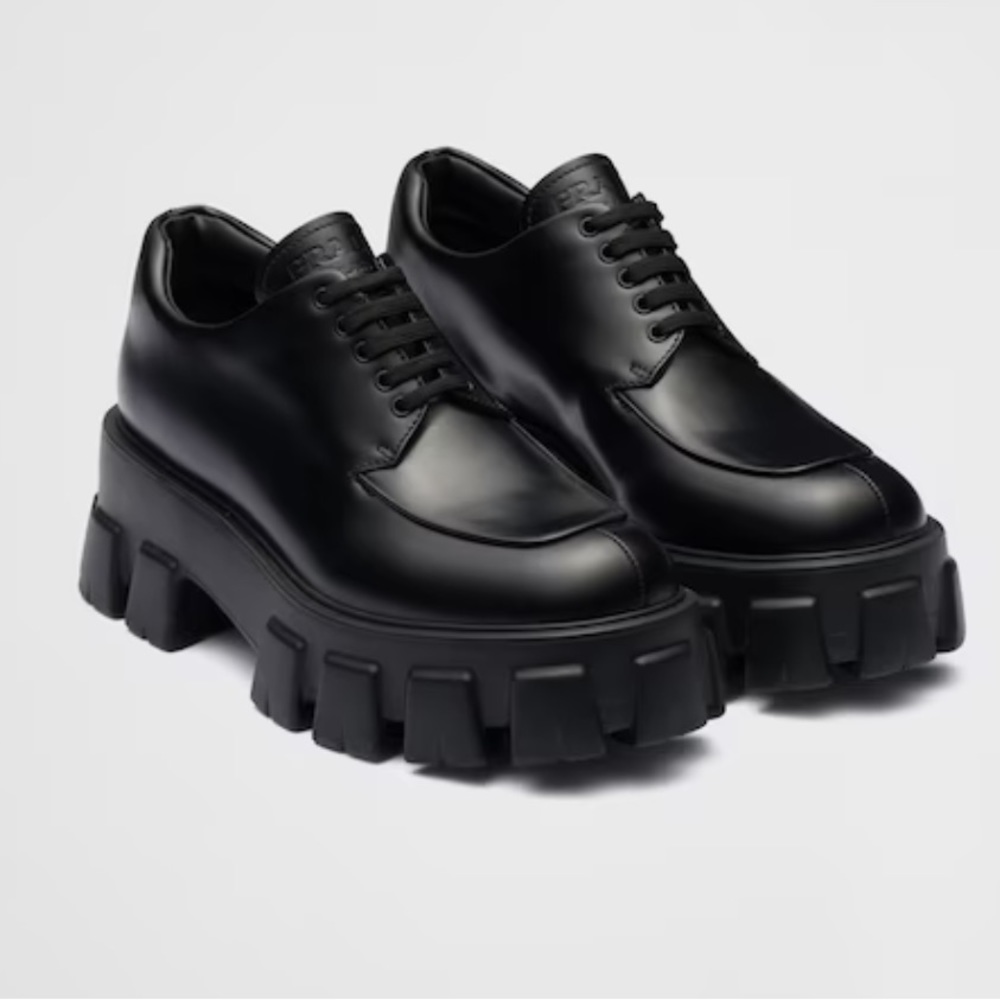 Prada Black Lug Sole Leather Loafers